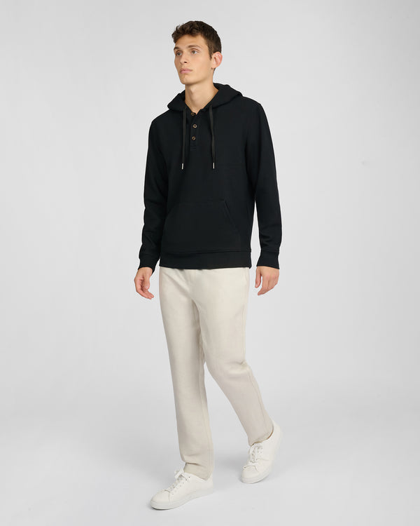 Onia Waffle Half Button Hoodie Black