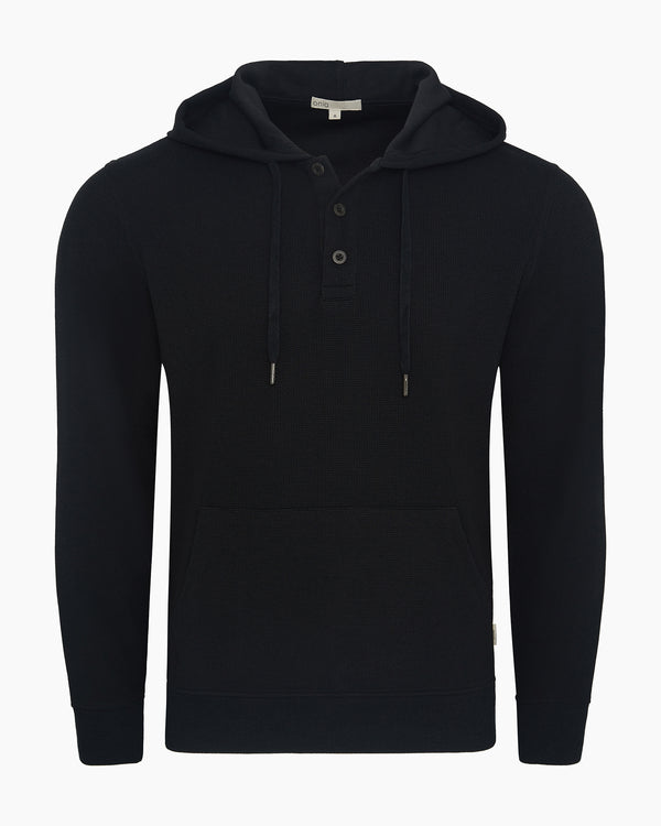 onia Waffle Half Button Hoodie Black