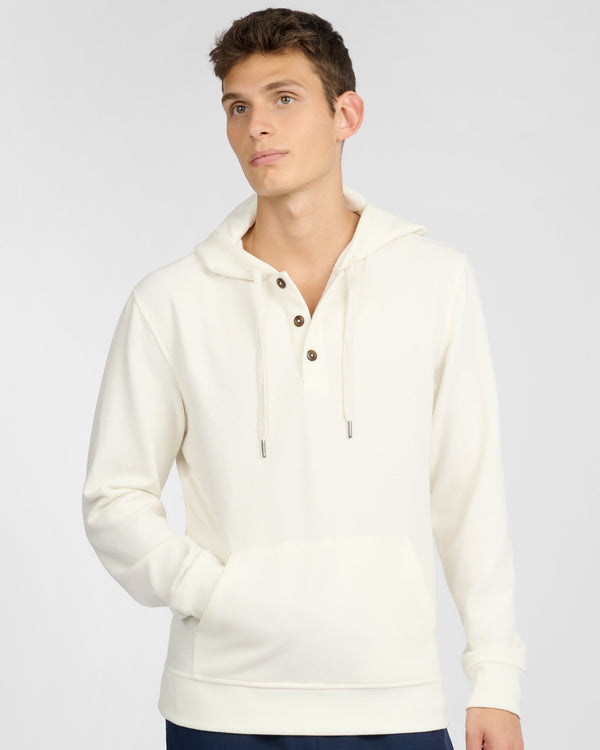 Onia Waffle Half Button Hoodie Egret