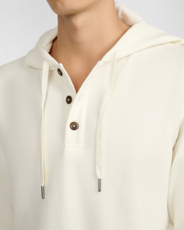 Onia Waffle Half Button Hoodie Egret