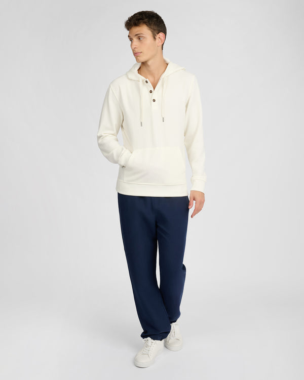 Onia Waffle Half Button Hoodie Egret
