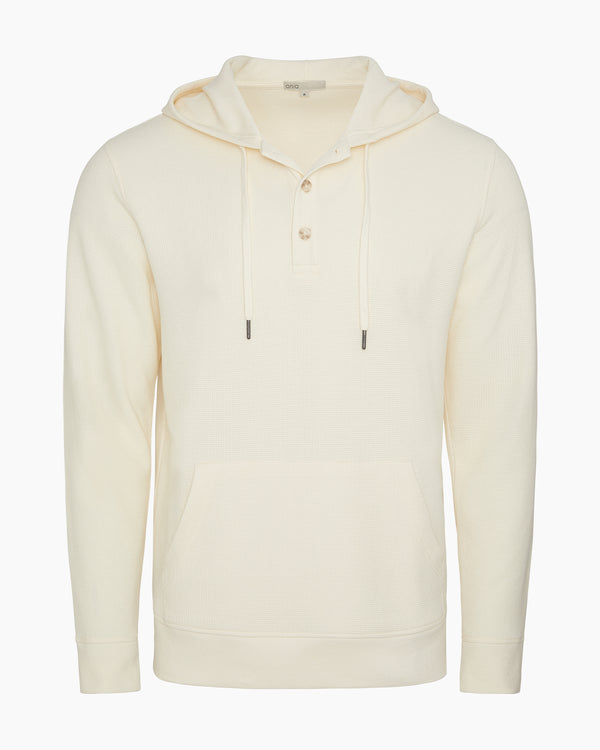 onia Waffle Half Button Hoodie Egret