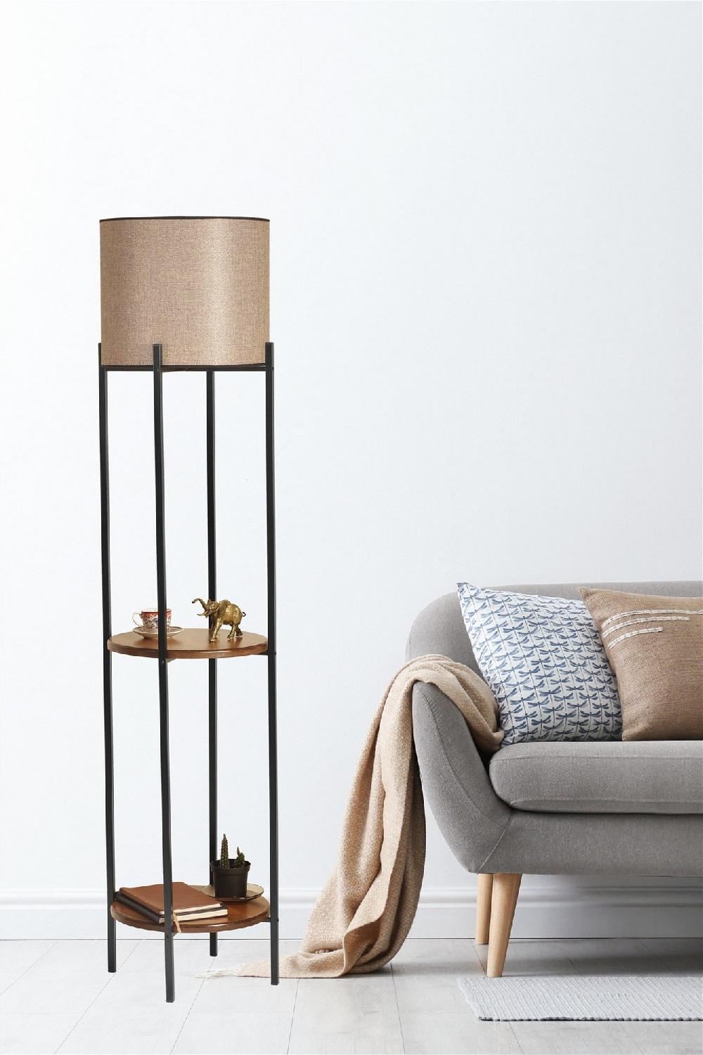 Opviq Lumosfera Elegance: Walnut & Black Floor Light | Opviq