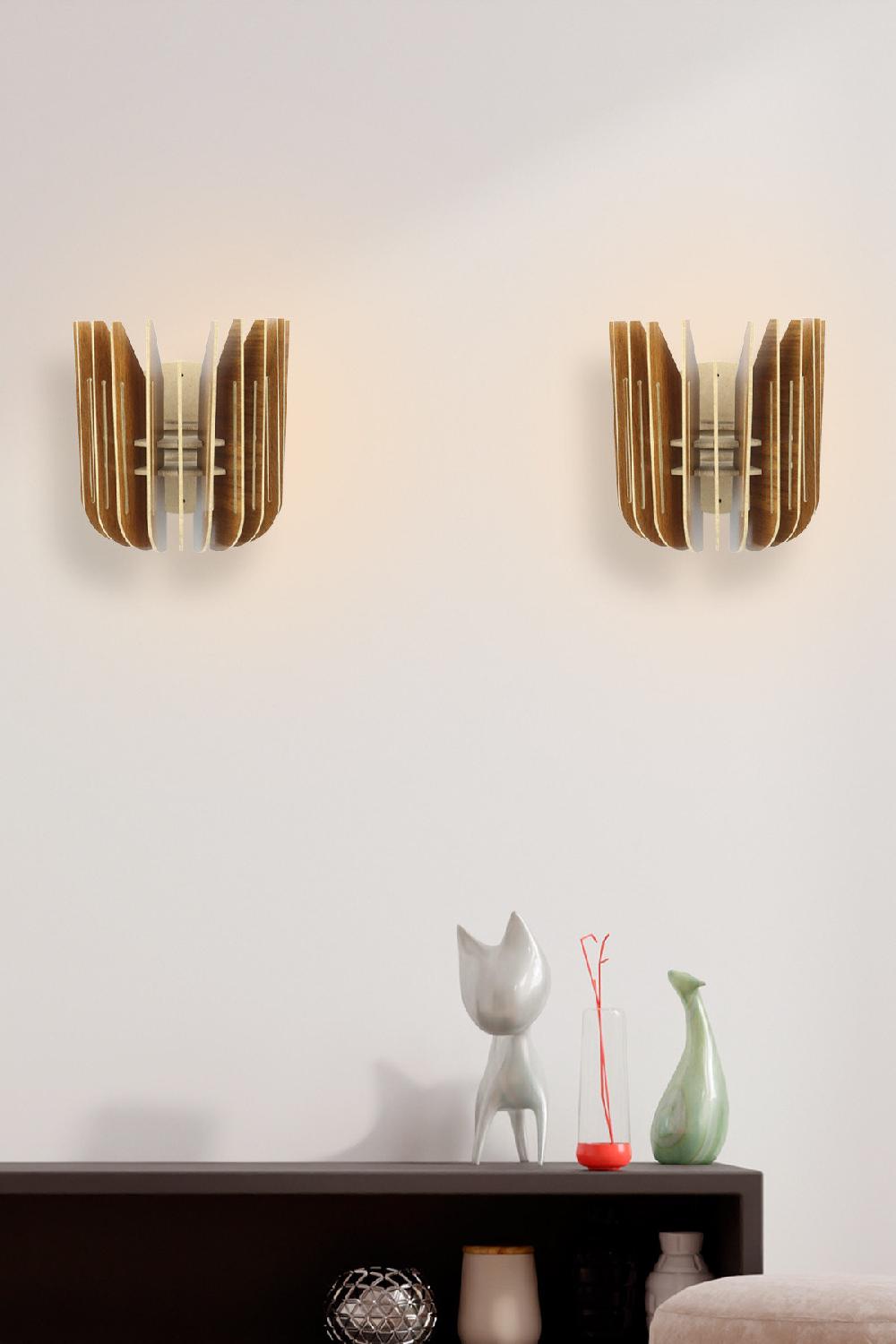 Opviq LumaTulip Walnut Glow Sconce Duo | Opviq