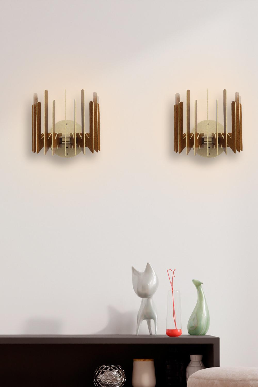 opviq LumiZig Walnut Wall Sconce Duo | Opviq