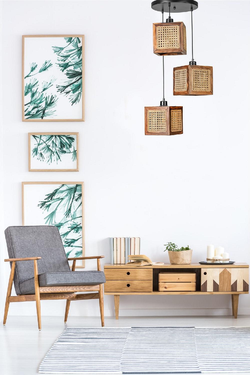 Opviq RattanGlow Walnut Chandelier Elegance | Opviq