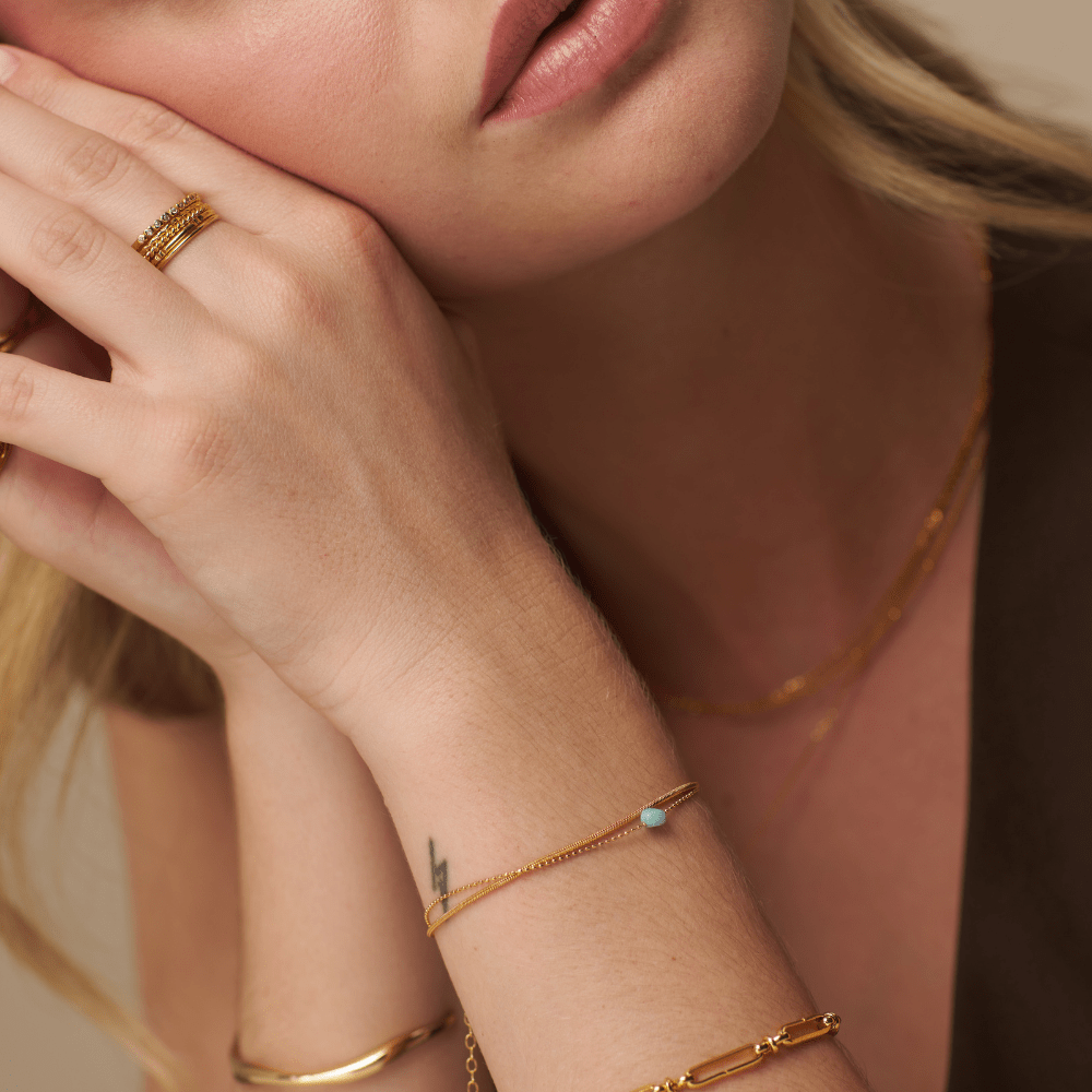 Orelia Aquamarine Semi-Precious 2-Row Snake Chain Bracelet