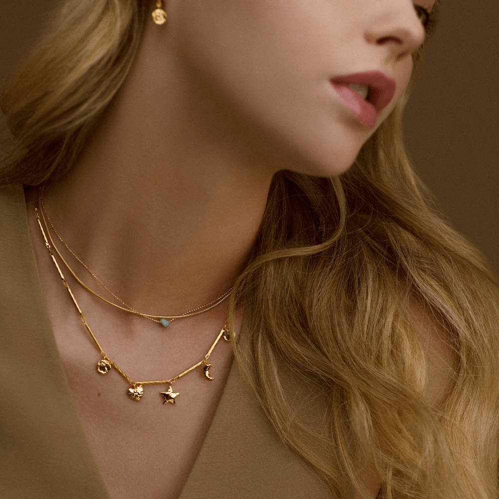 Orelia Aquamarine Semi-Precious Snake 2-Row Necklace