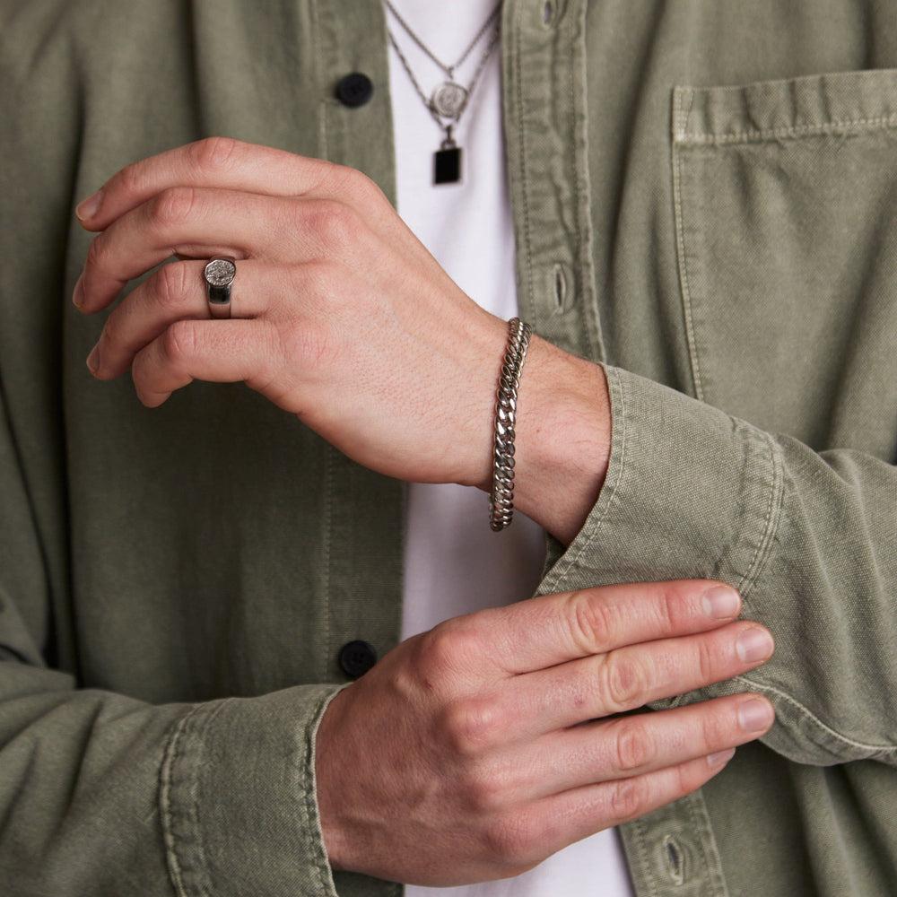 Orelia Chunky Flat Curb & Solid Clasp Bracelet - Silver