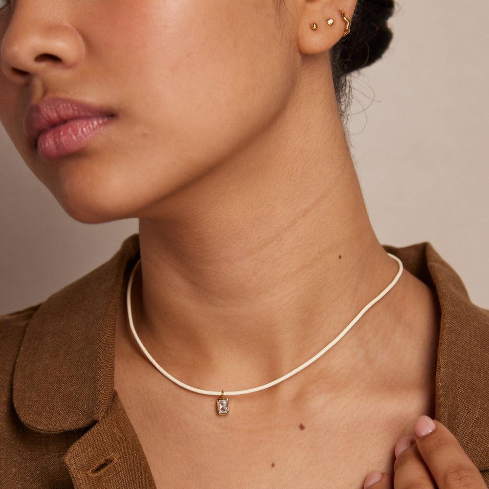 Orelia Crystal Baguette & Leather Adjustable Necklace