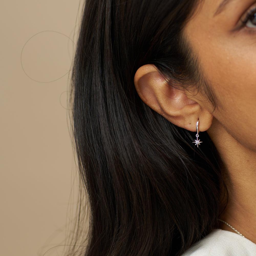 Orelia Crystal Starburst Micro Hoop Earrings With Gift Box Silver