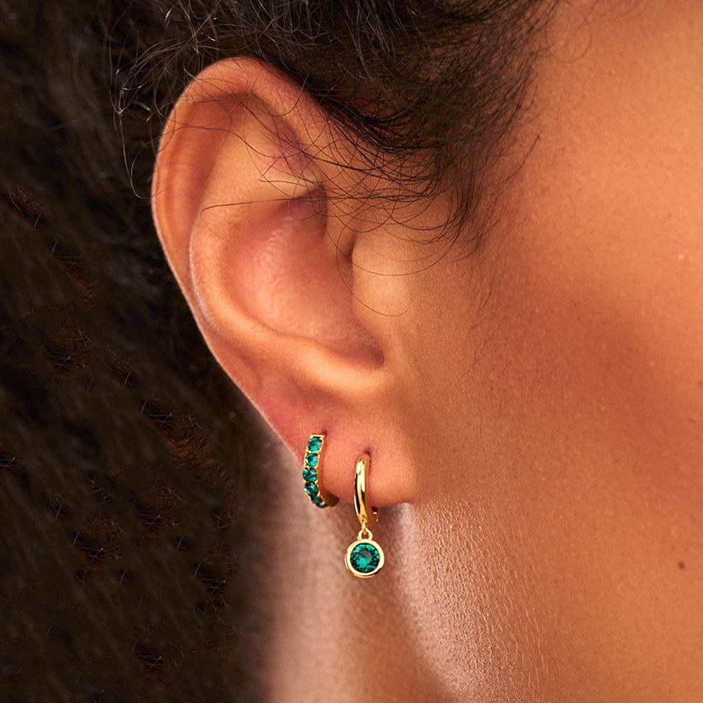 Orelia Emerald Drop Huggie Hoop Earrings Made With Swarovski® Crystals - Gold