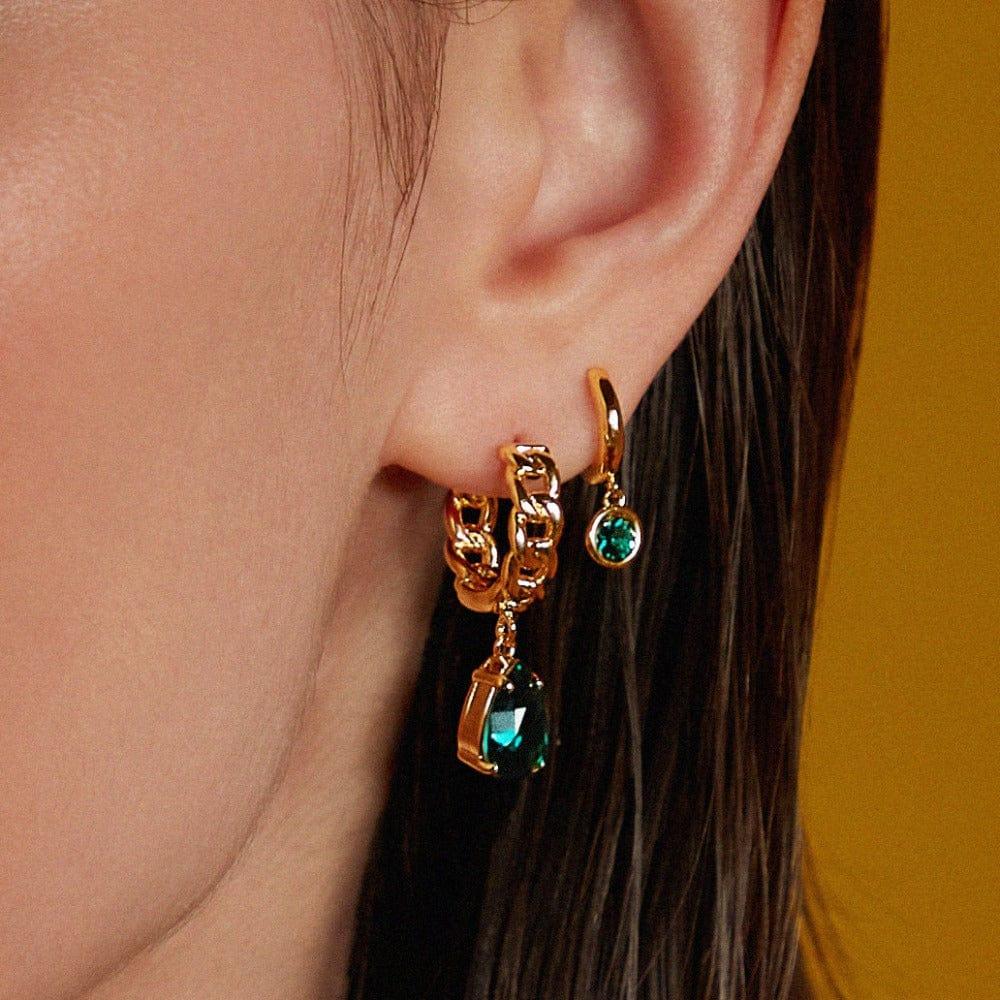 Orelia Emerald Drop Huggie Hoop Earrings Made With Swarovski® Crystals - Gold