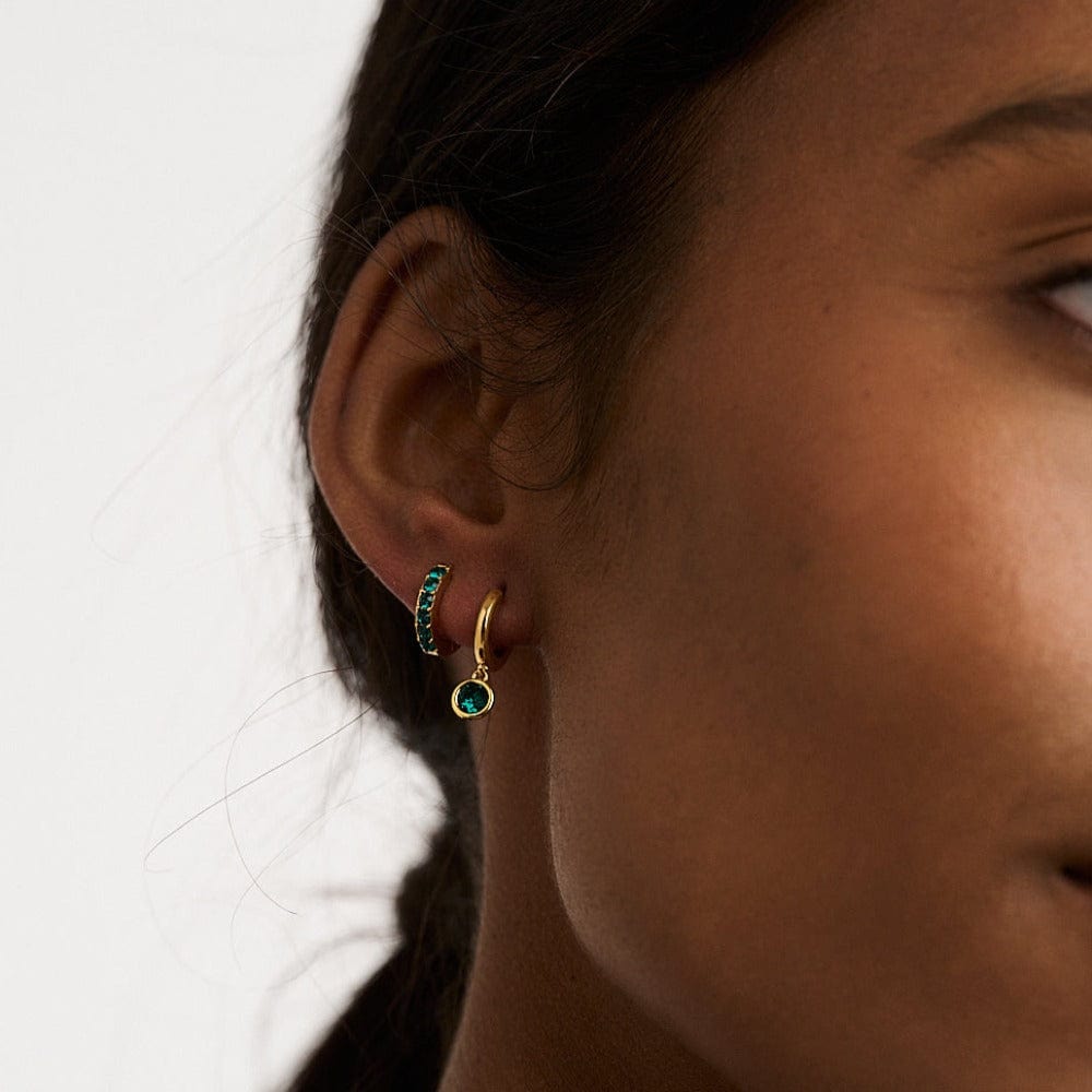 Orelia Emerald Huggie Hoop Earrings Made With Swarovski® Crystals - Gold