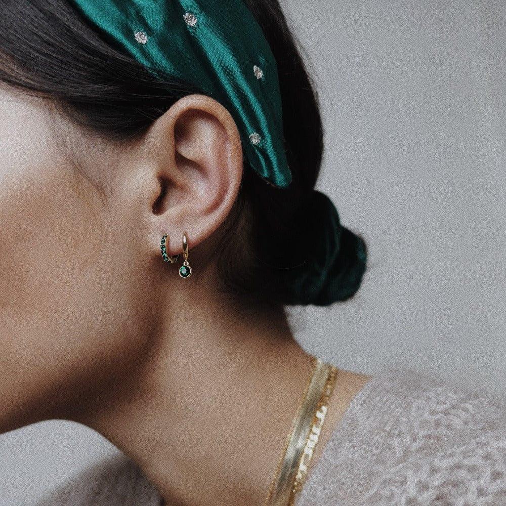 Orelia Emerald Huggie Hoop Earrings Made With Swarovski® Crystals - Gold