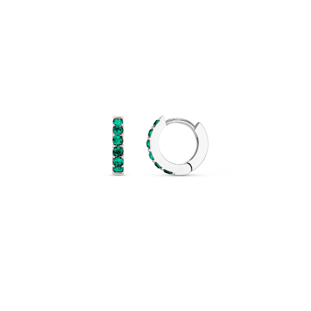 orelia Emerald Huggie Hoop Earrings Made With Swarovski® Crystals - Silver