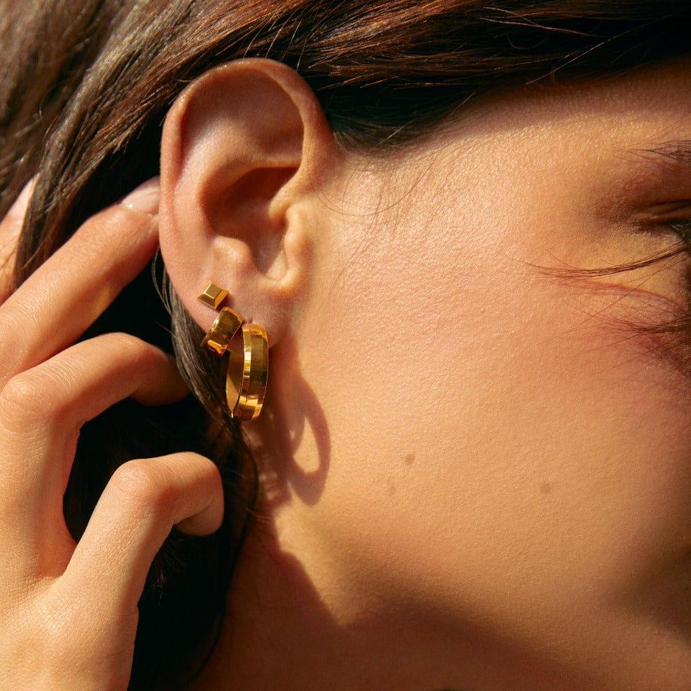 Orelia LUXE Bevelled Edge Huggie Hoop Earrings - Gold