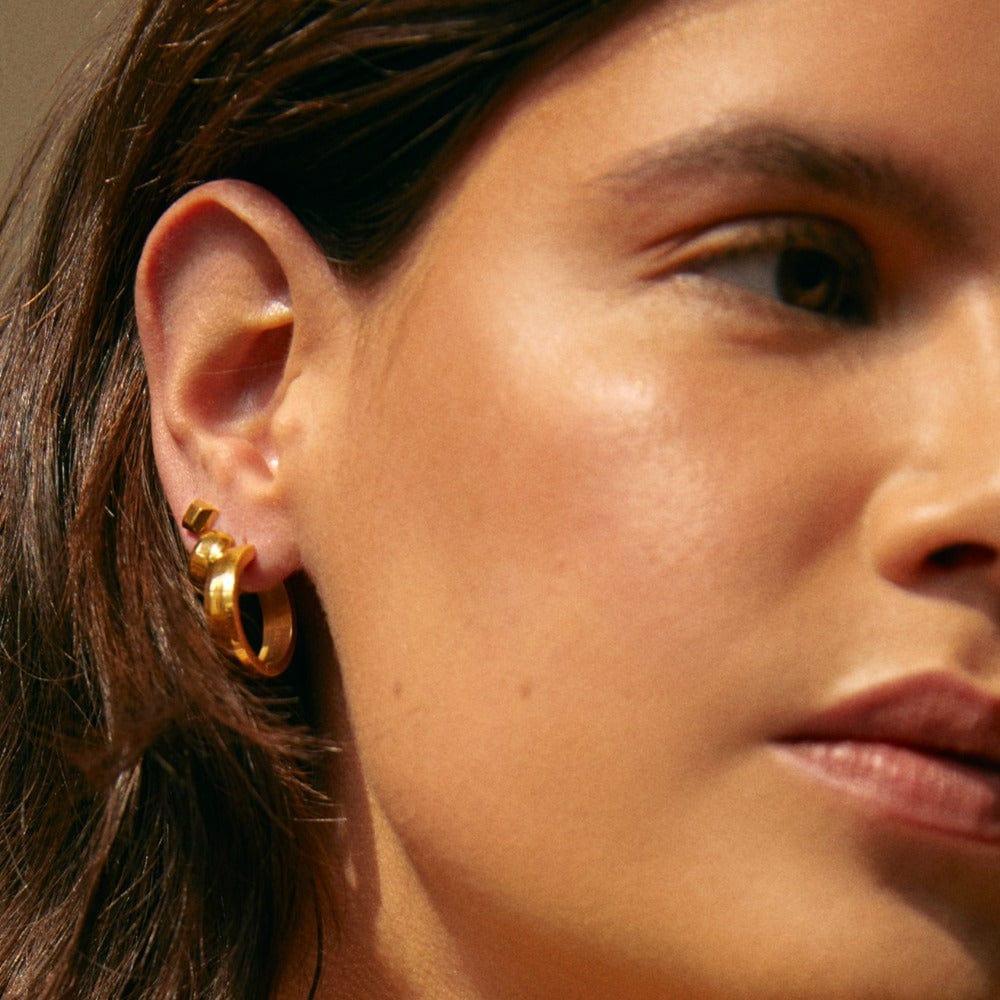 Orelia LUXE Bevelled Edge Mid-Sized Hoop Earrings - Gold