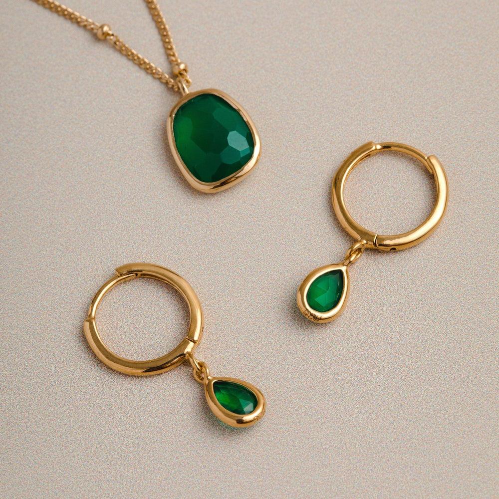 Orelia LUXE Green Onyx Teardrop Huggie Hoop Earrings