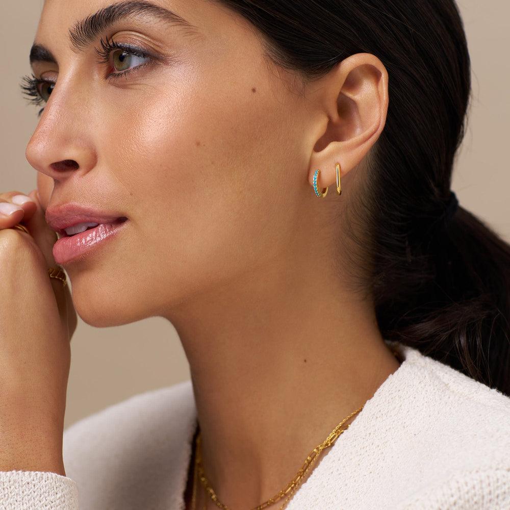 Orelia Mini Turquoise Pavé Huggie Hoop Earrings - Gold