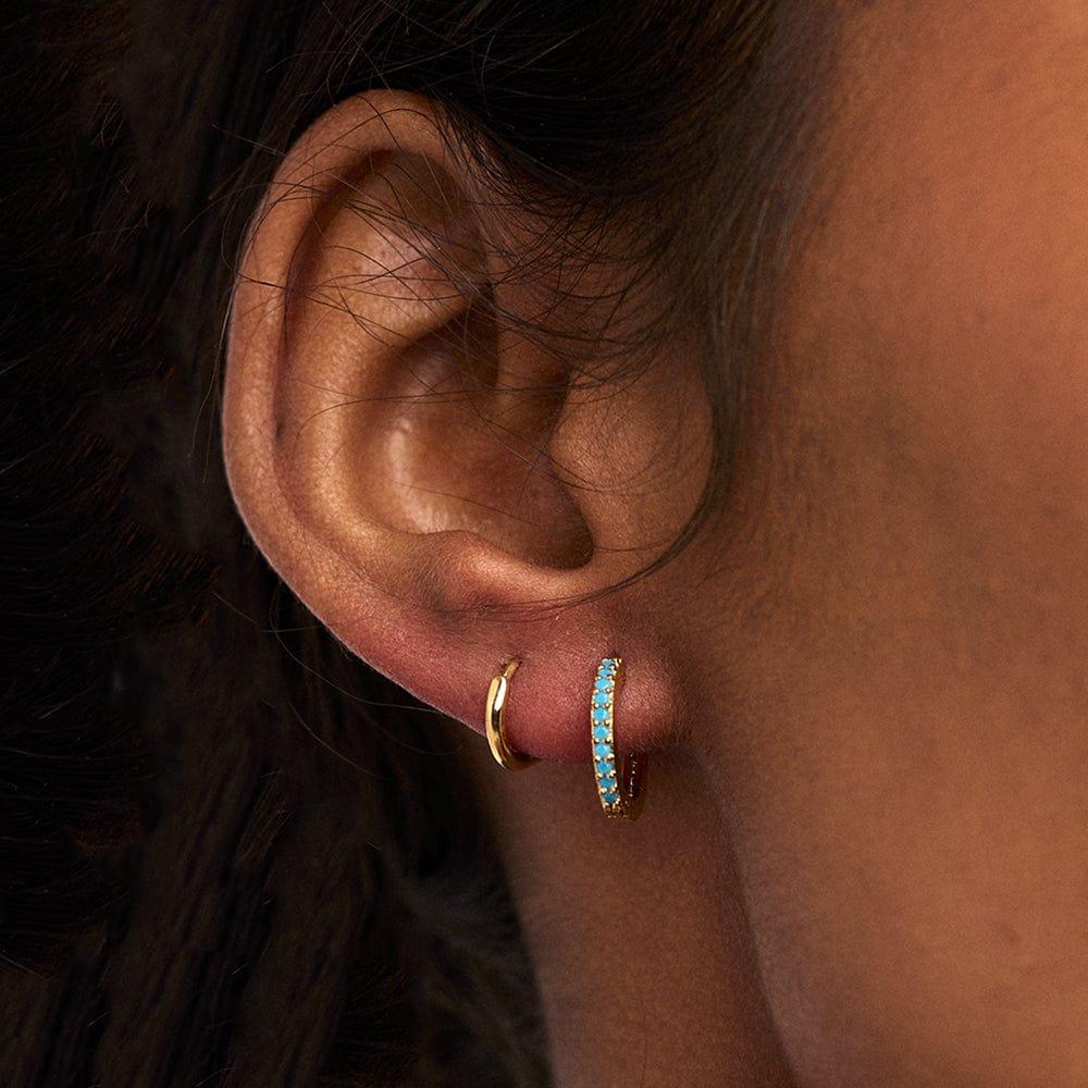 Orelia Mini Turquoise Pavé Huggie Hoop Earrings - Gold