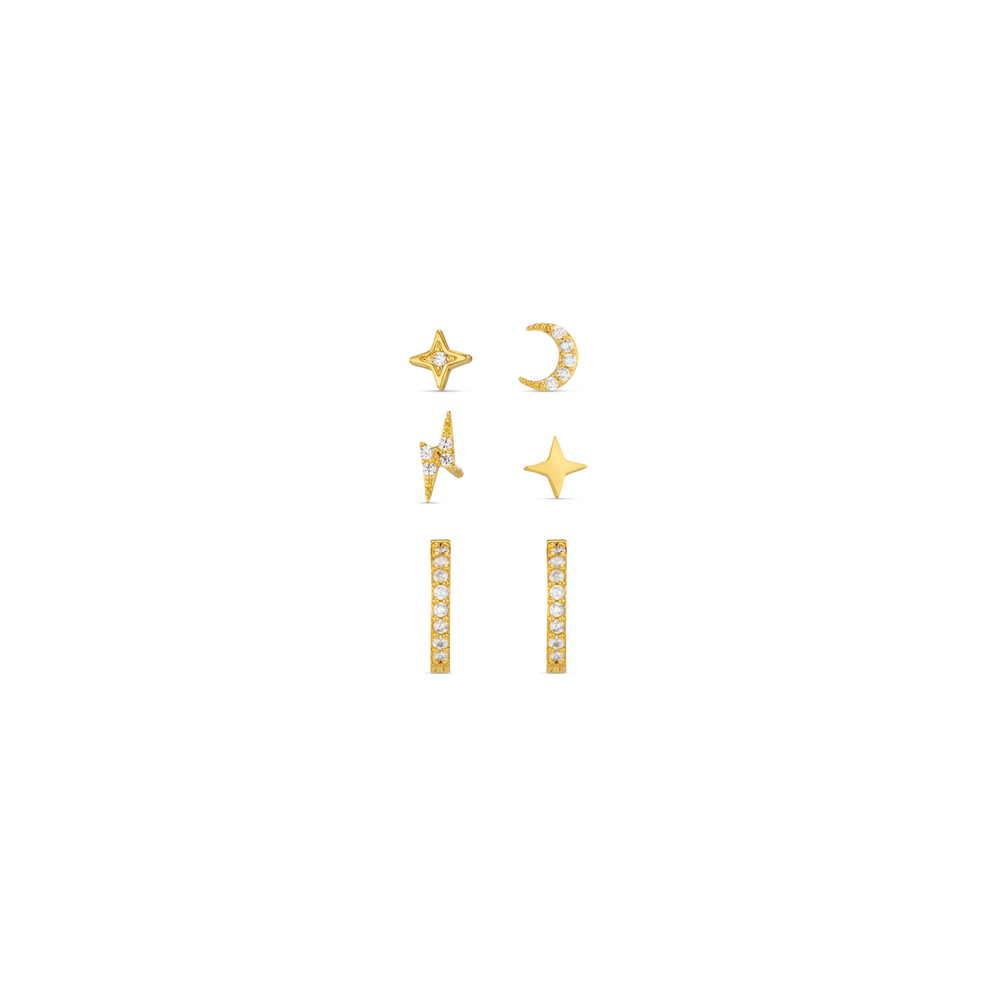 orelia Mixed Celestial Stud & Pave Micro Hoop Earring Pack