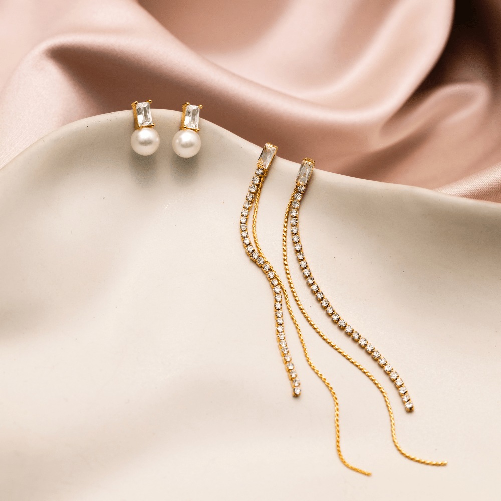 Orelia Baguette & Crystal Chain Fine Drop Earrings