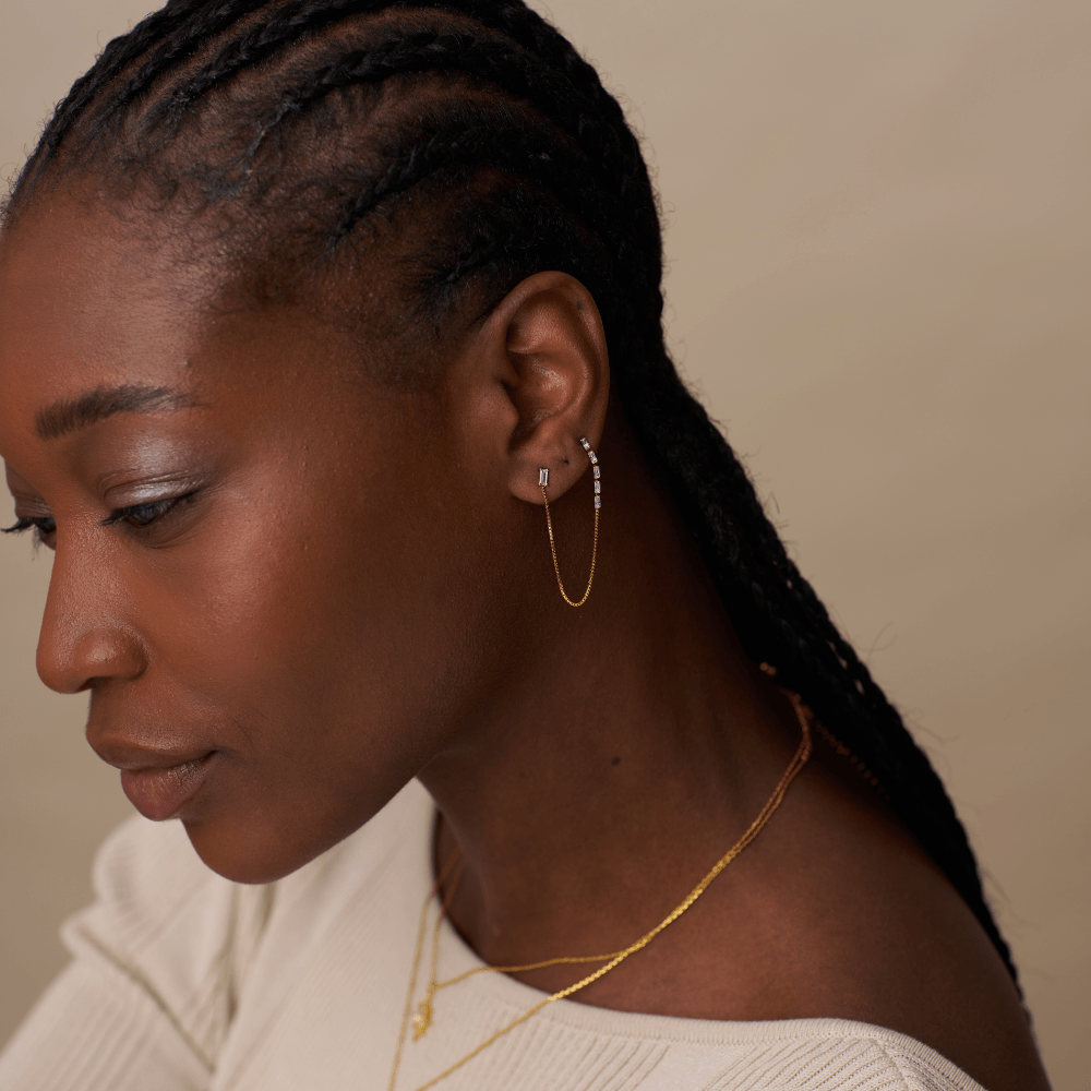 Orelia Baguette Fine Chain Link Earring