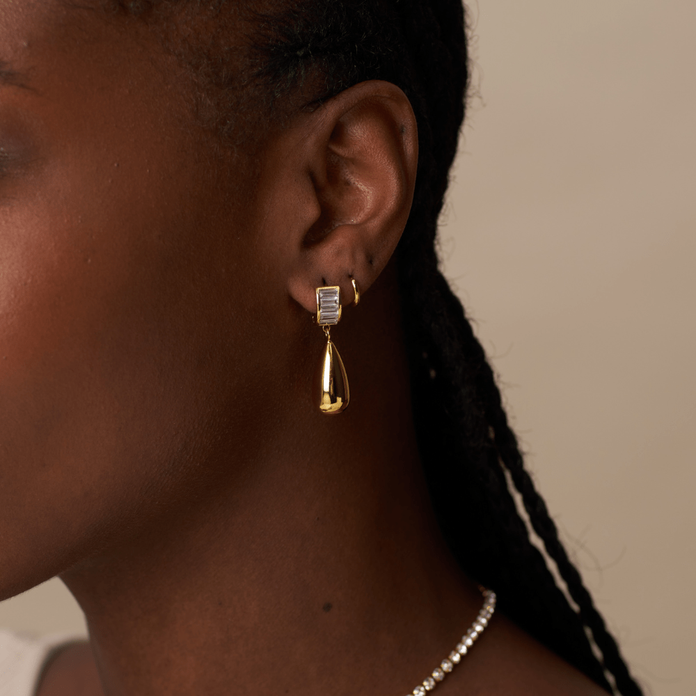Orelia Baguette & Metal Teardrop Earring