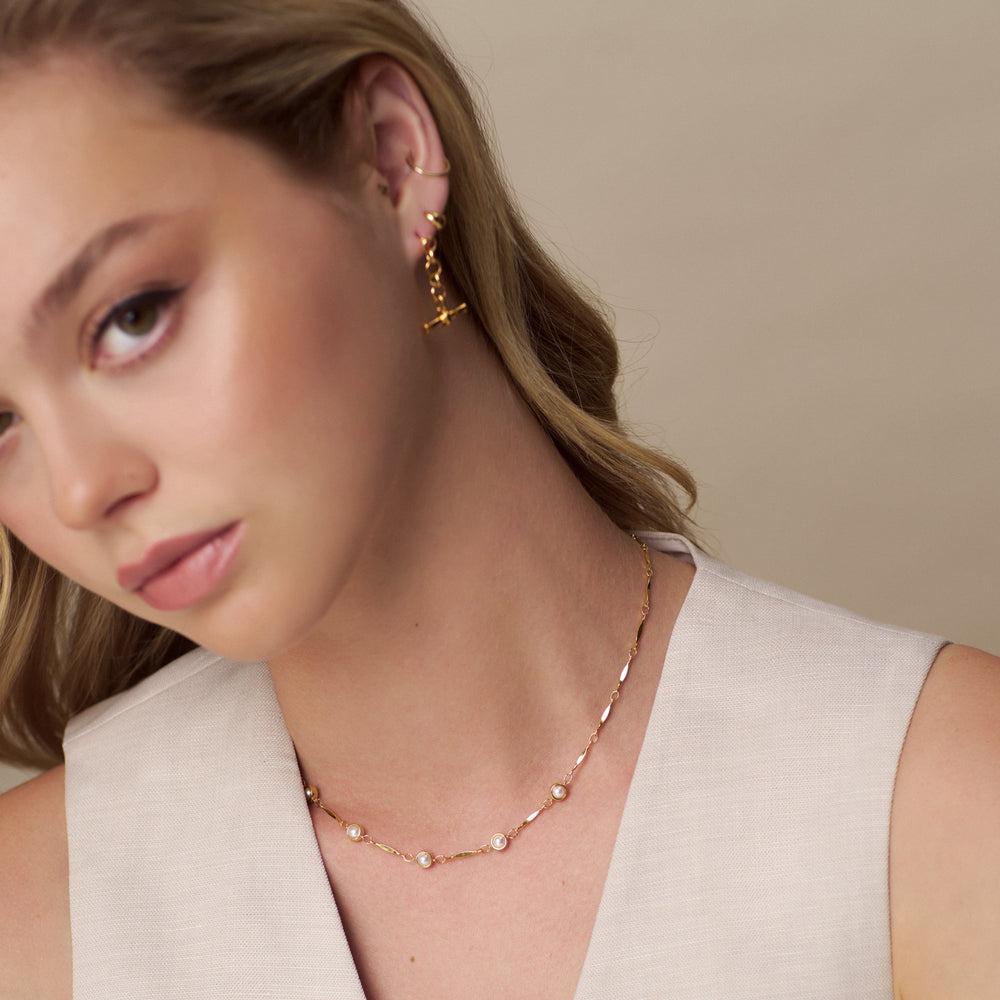 Orelia Bar Link & Stationed Pearl Necklace