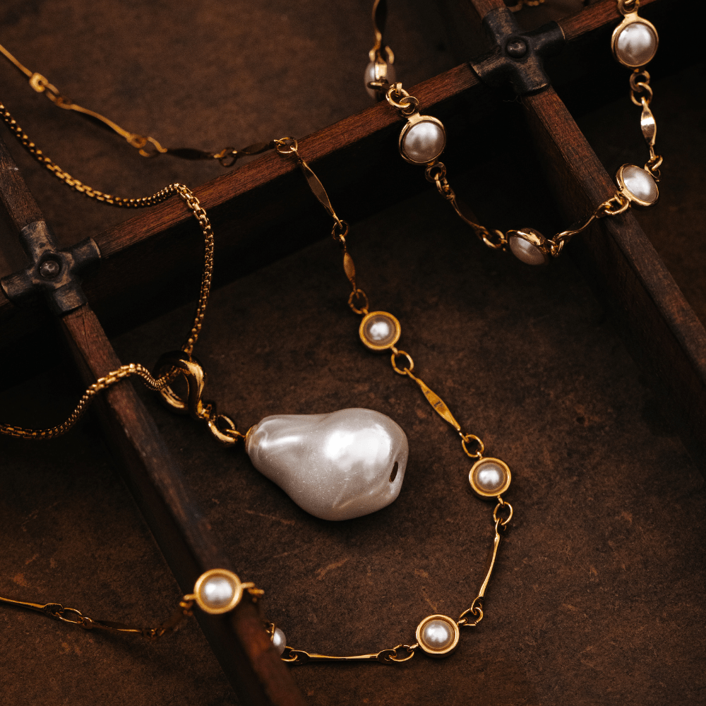 Orelia Bar Link & Stationed Pearl Necklace
