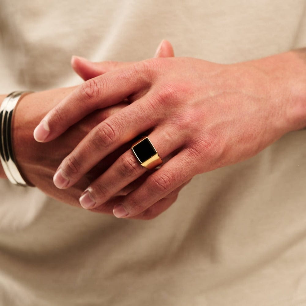 Orelia Black Onyx Signet Ring - Gold