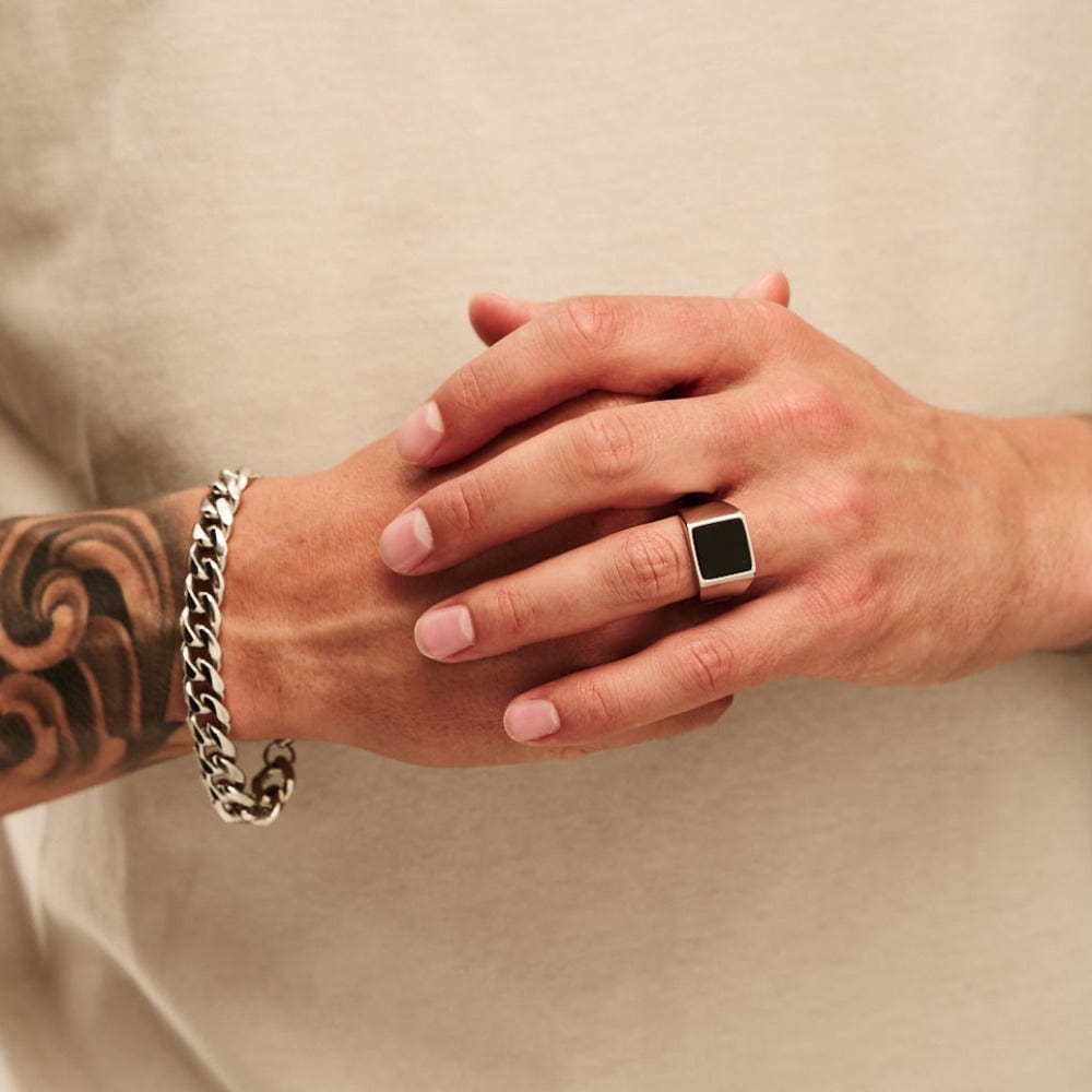 Orelia Black Onyx Signet Ring - Silver