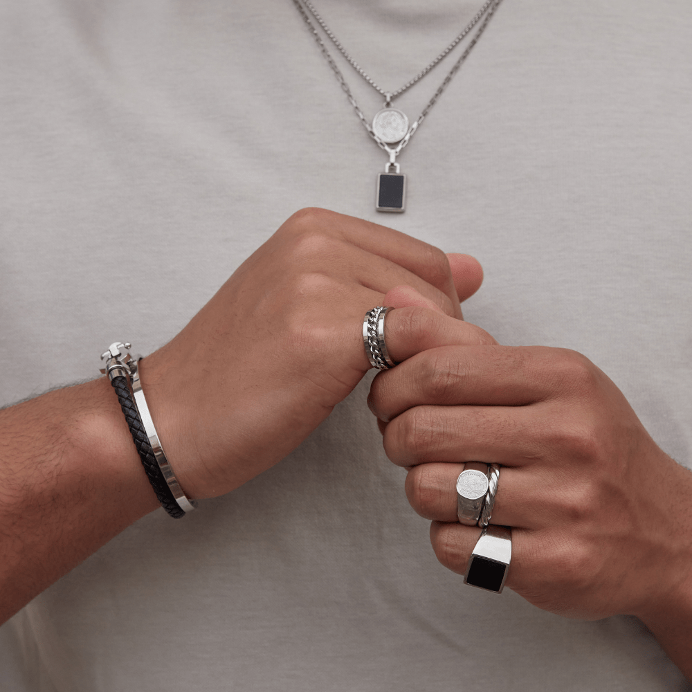 Orelia Black Onyx Signet Ring - Silver