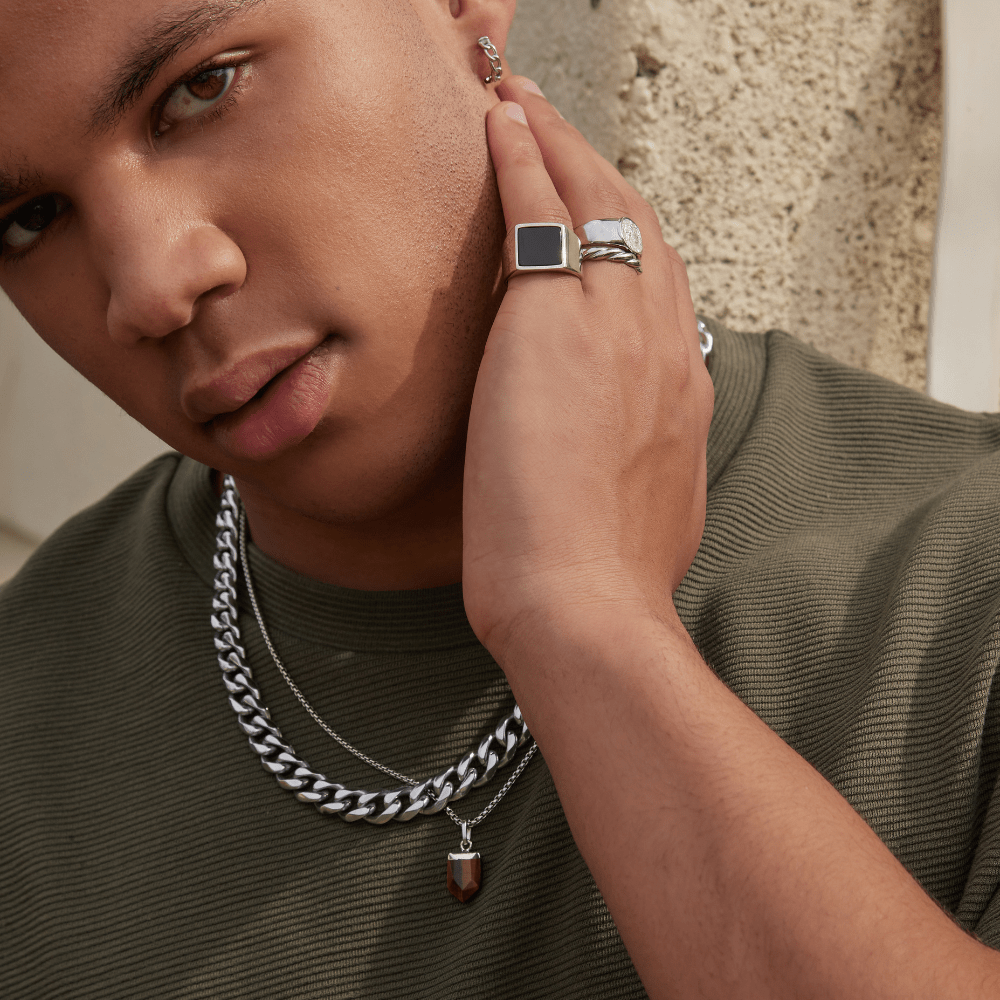 Orelia Black Onyx Signet Ring - Silver