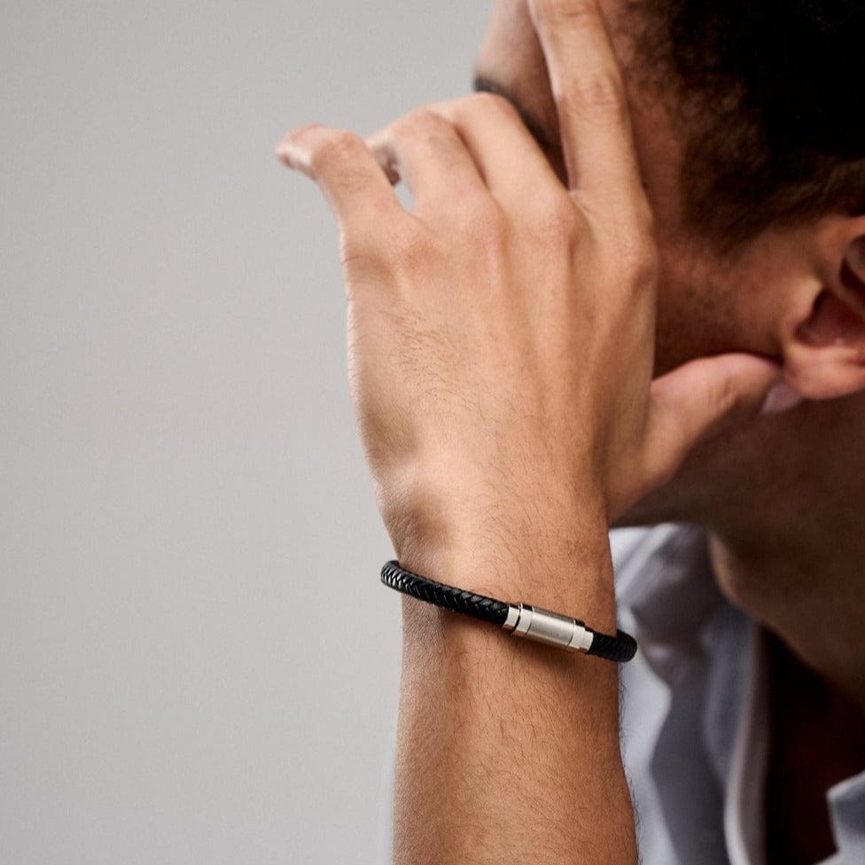 Orelia Black Plaited Leather Bracelet