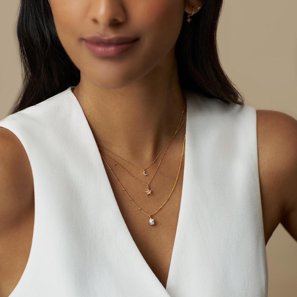 Orelia Celestial Charm & Pearl 3-Row Necklace