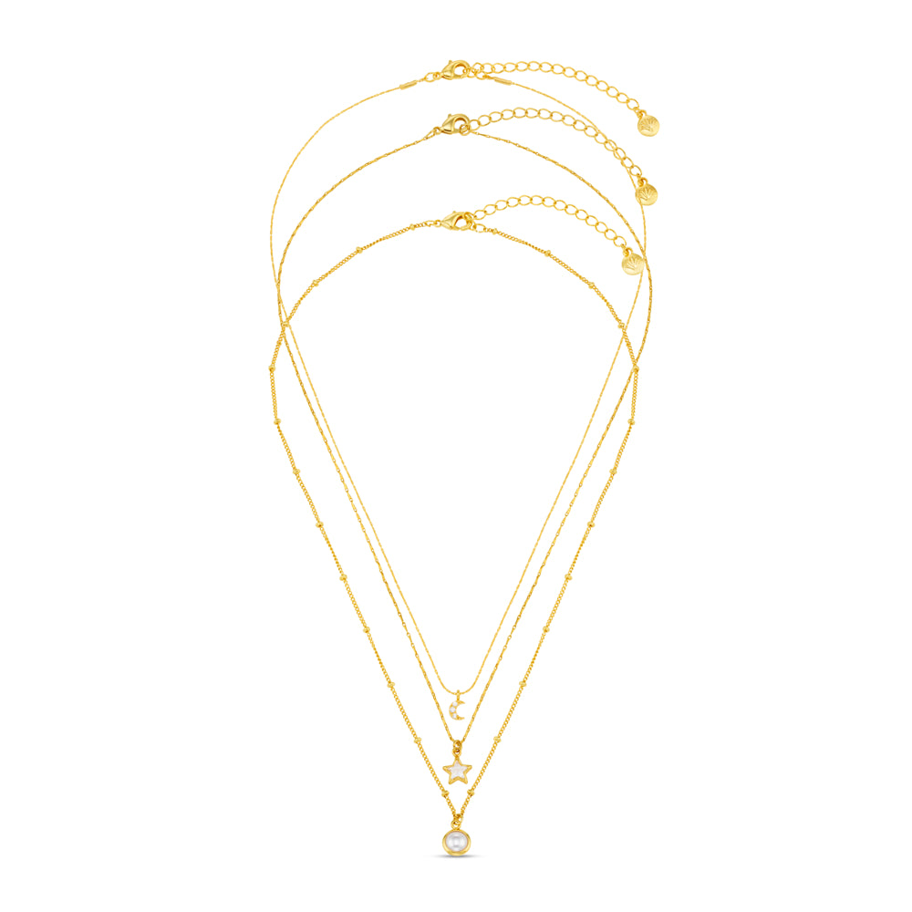 Orelia Celestial Charm & Pearl 3-Row Necklace