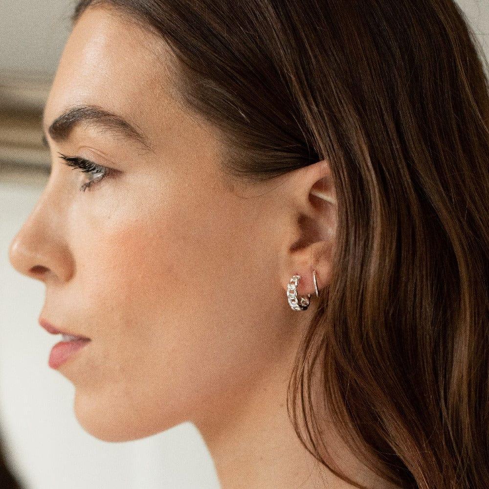 Orelia Chain Huggie Hoop Earrings - Silver