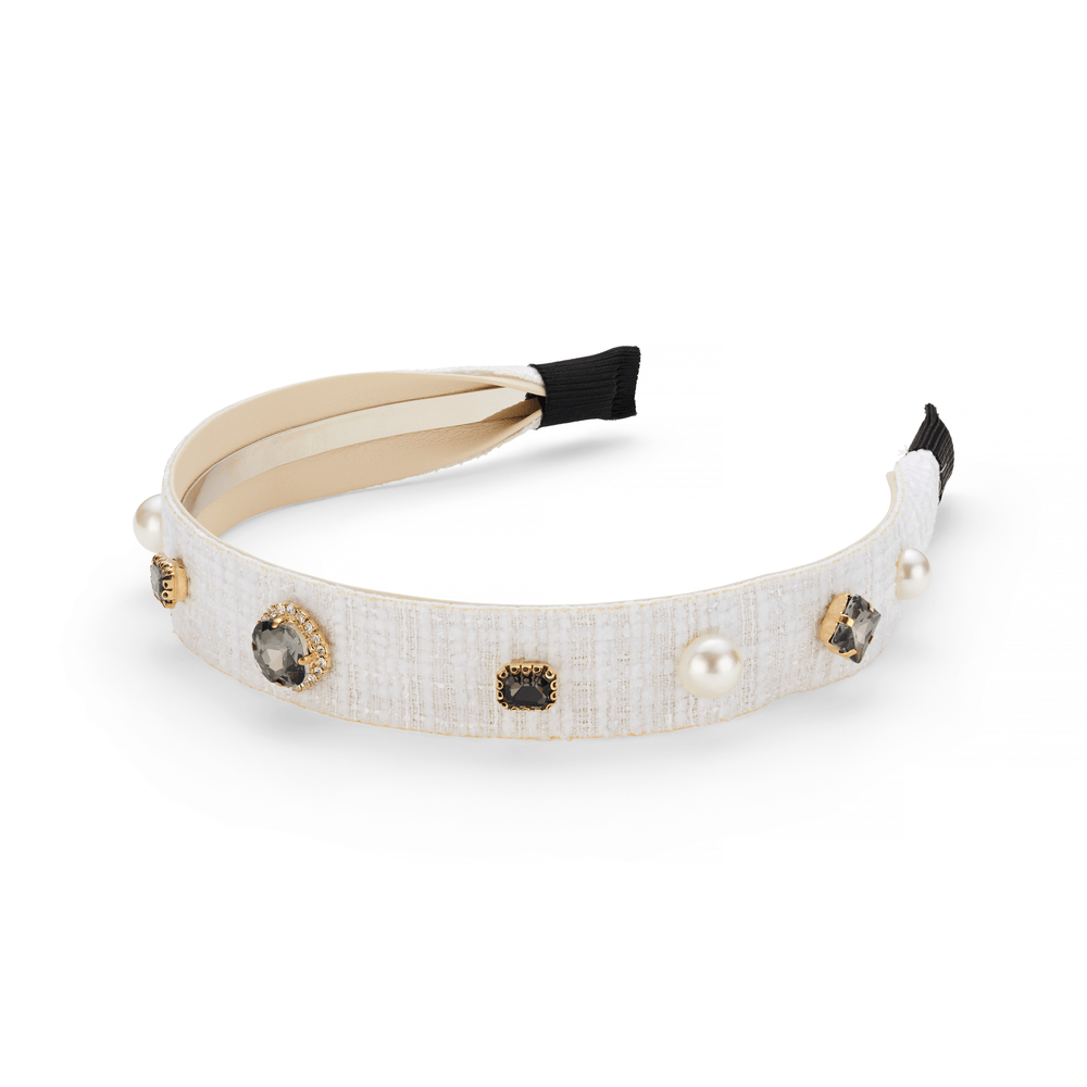 orelia Cream Tweed Embellished Headband