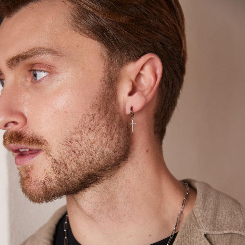 Orelia Cross Charm Hoop Earrings - Silver