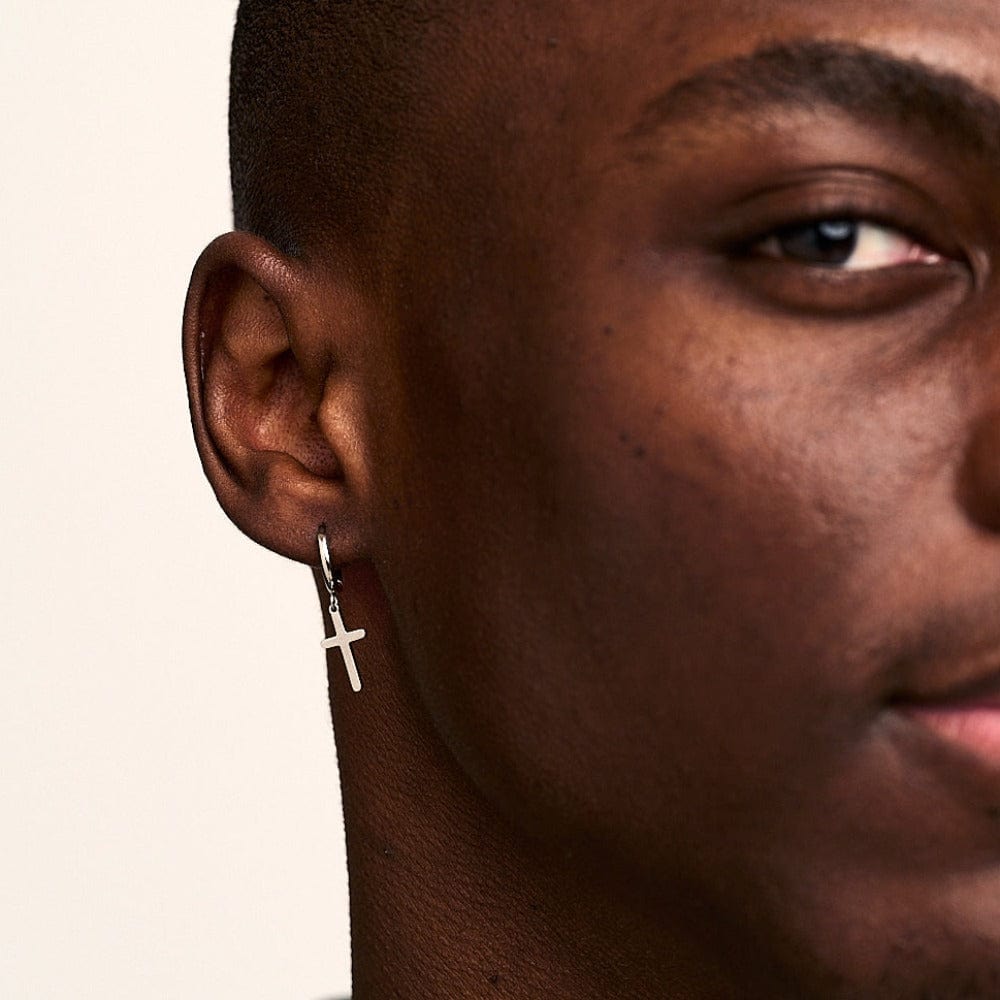 Orelia Cross Charm Hoop Earrings - Silver