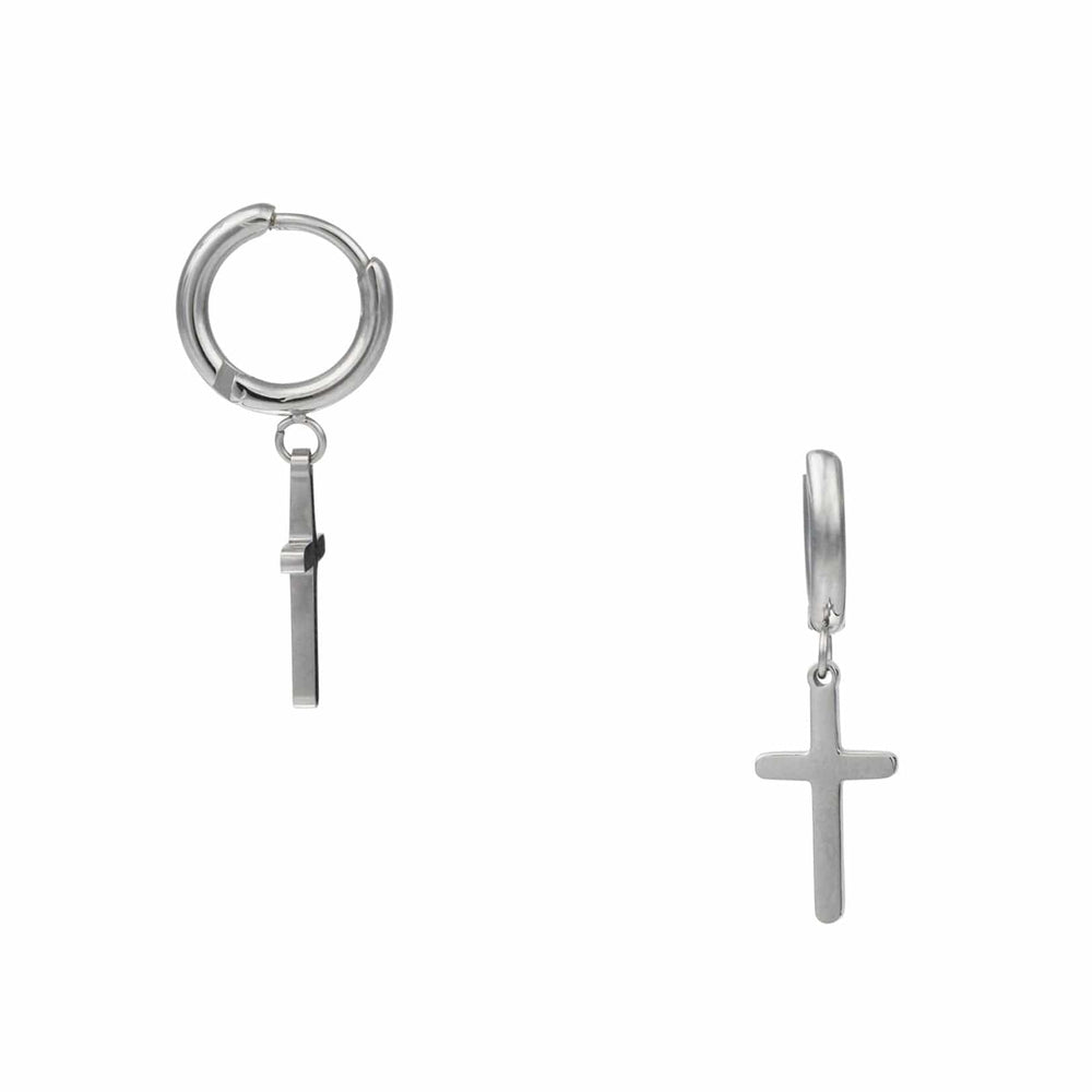 orelia Cross Charm Hoop Earrings - Silver