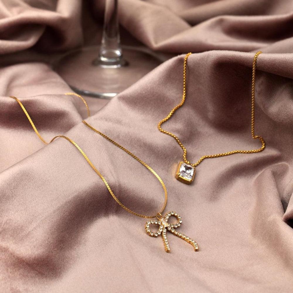 Orelia Crystal Bow Drop Necklace