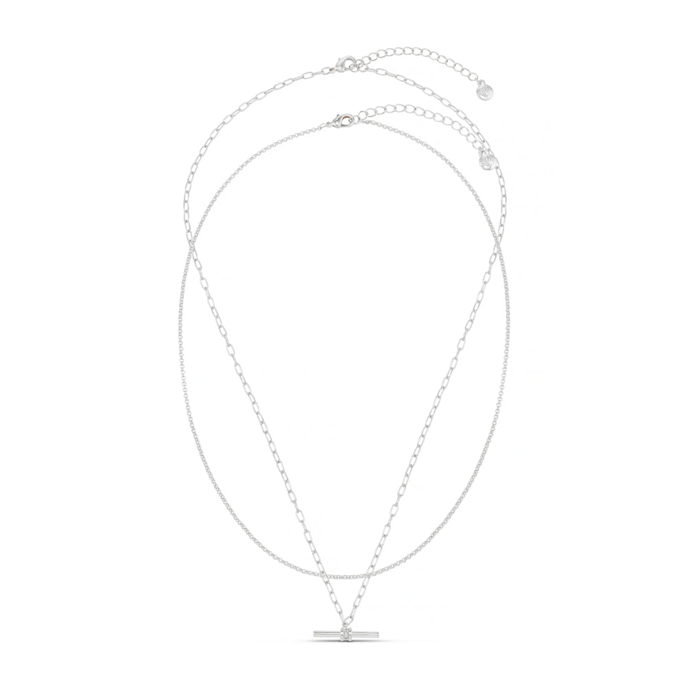 Orelia Crystal Detail T-Bar 2-Row Necklace Silver