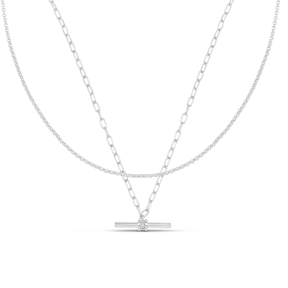 orelia Crystal Detail T-Bar 2-Row Necklace Silver