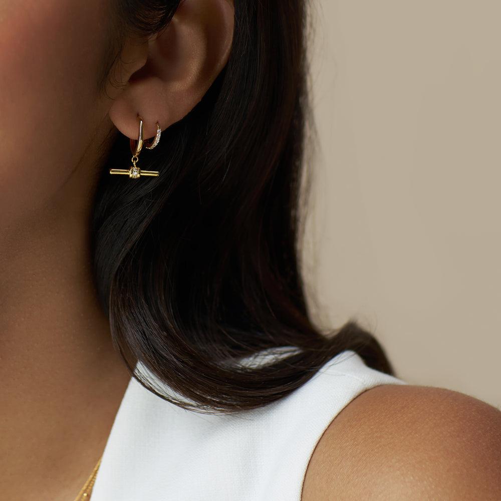 Orelia Crystal Detail T-Bar Hoop Earrings