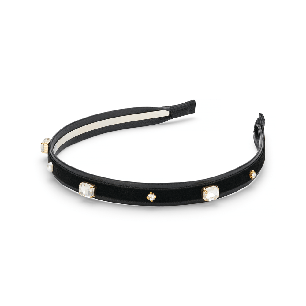 Orelia Crystal & Pearl Embellished Velvet Headband