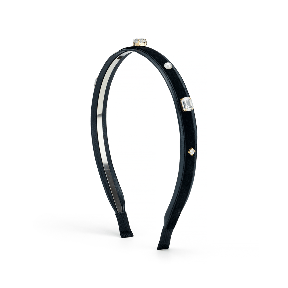 orelia Crystal & Pearl Embellished Velvet Headband