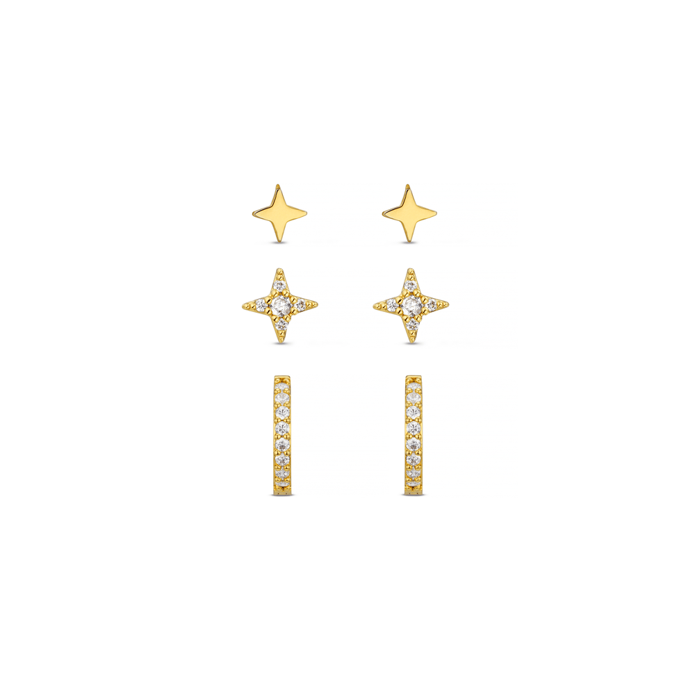 orelia Crystal Star & Micro Pave Hoop Earrings Pack